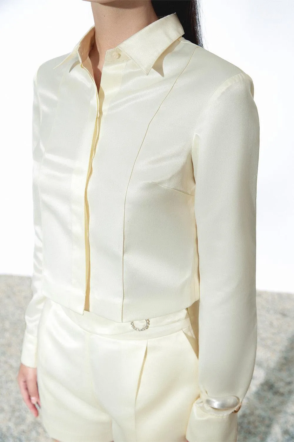 Andrea Straight Side Pocket Taffeta Mini Shorts