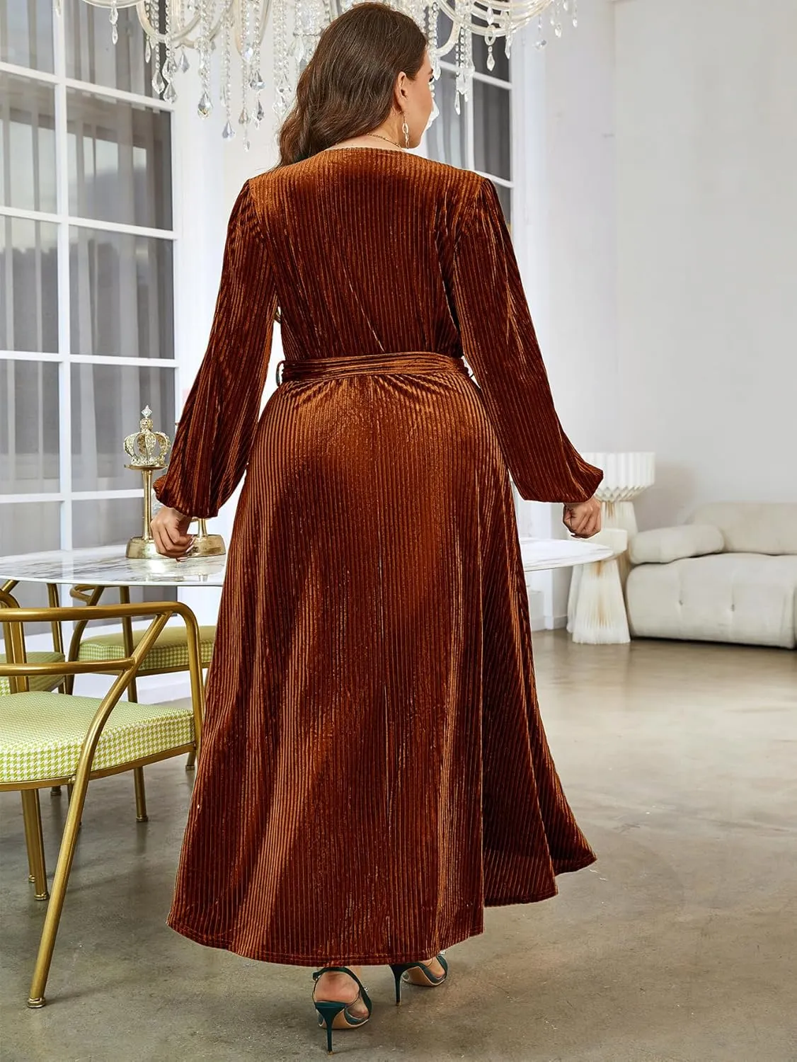 BerryGo Women's Velvet V Neck Wrap Semi Formal Dress Cocktail Party Maxi Dress for Wedding Guest