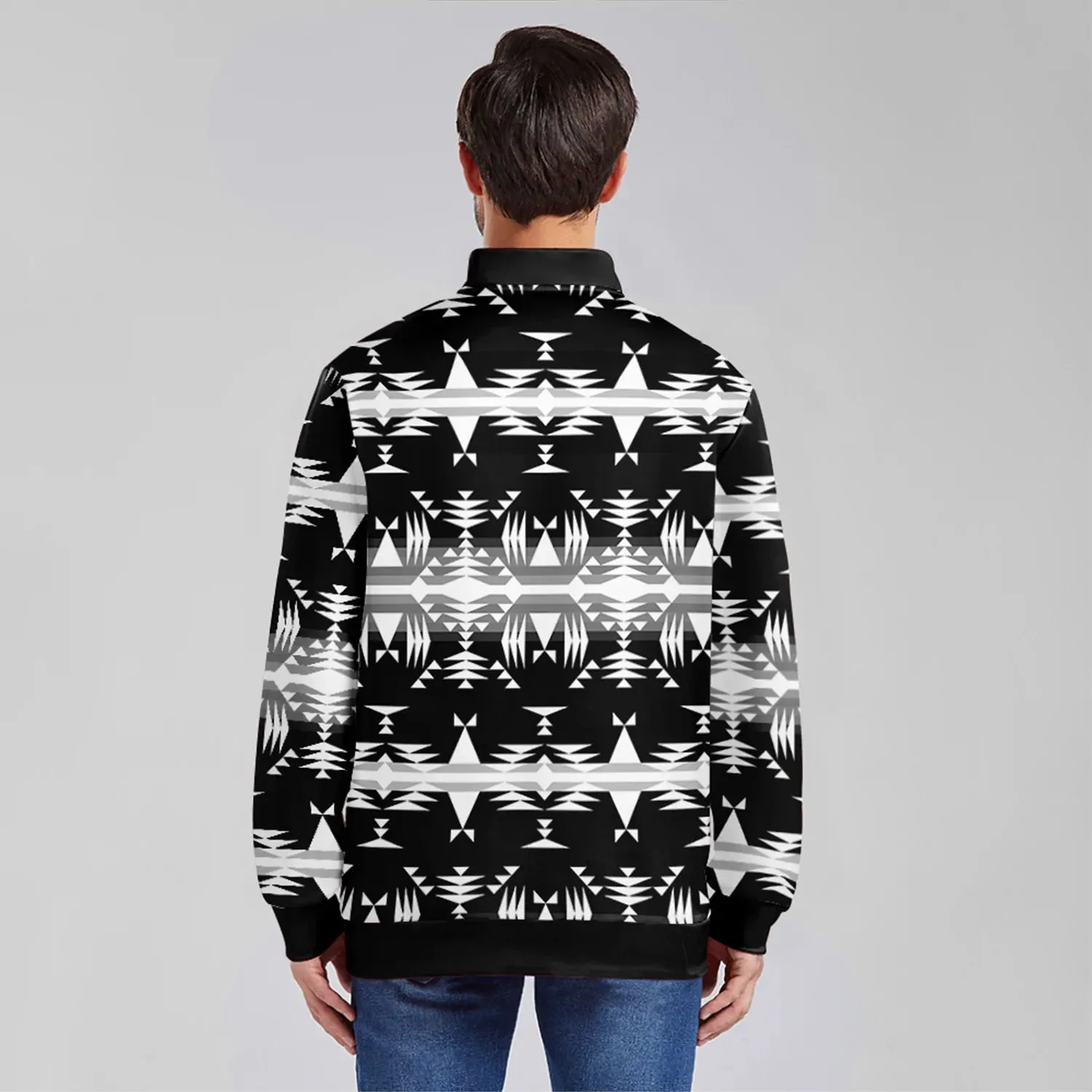 Between the Mountains Black and White Youth Zippered Collared Lightweight Jacket