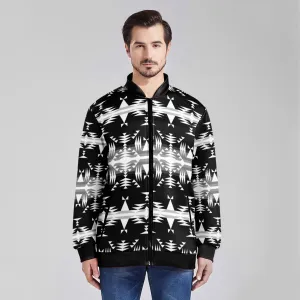 Between the Mountains Black and White Youth Zippered Collared Lightweight Jacket