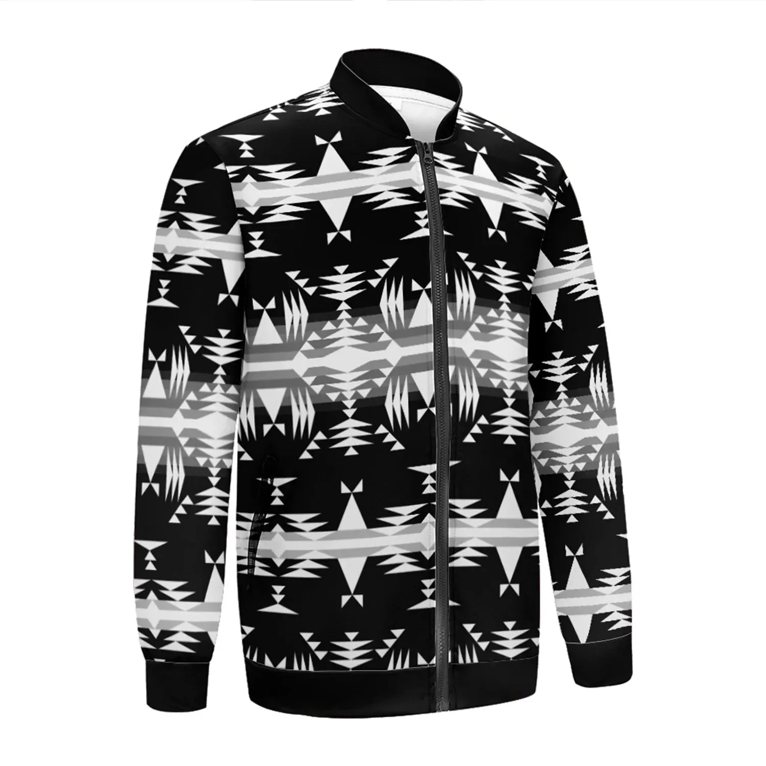 Between the Mountains Black and White Youth Zippered Collared Lightweight Jacket