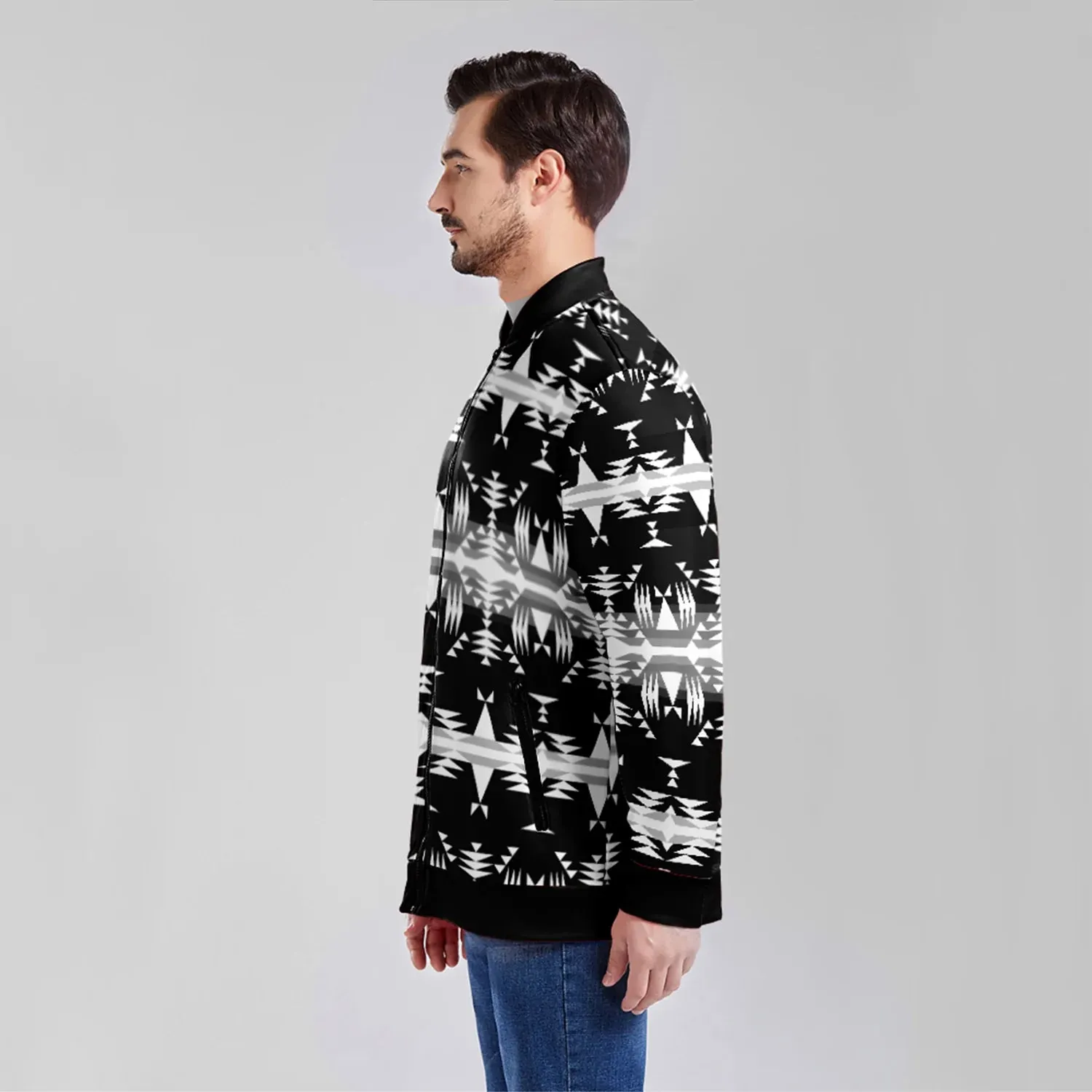 Between the Mountains Black and White Youth Zippered Collared Lightweight Jacket