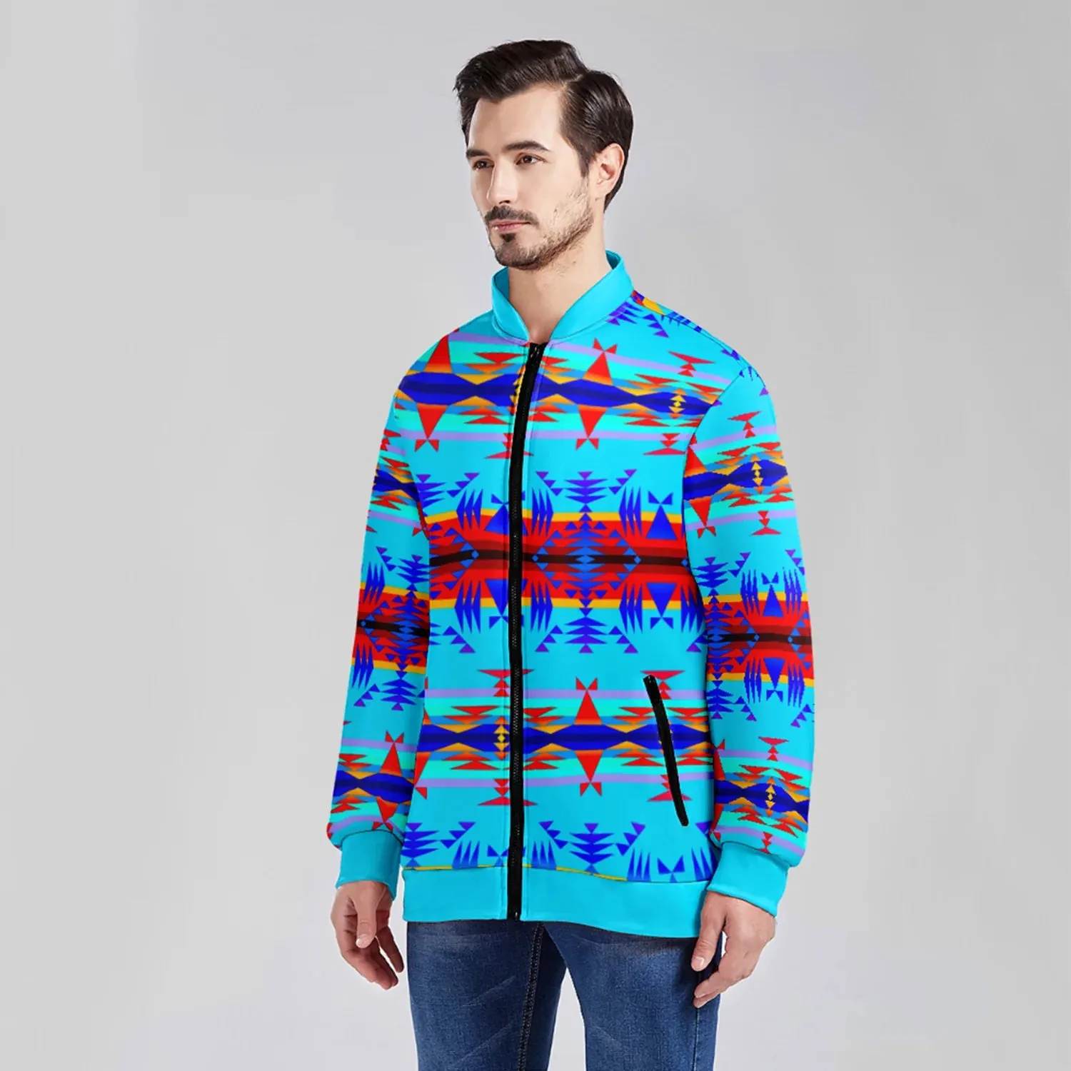 Between the Mountains Blue Zippered Collared Lightweight Jacket