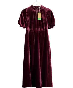 Boden Red High Neck Velvet Dress In Cabernet UK 4