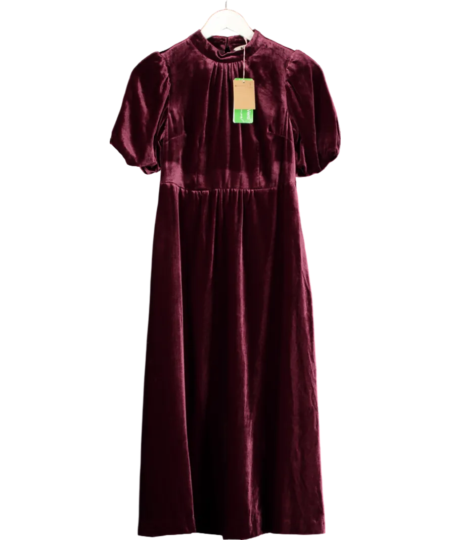 Boden Red High Neck Velvet Dress In Cabernet UK 4
