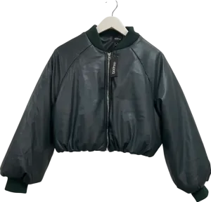 boohoo Green Petite Embossed Faux Leather Oversized Bomber Jacket UK 8