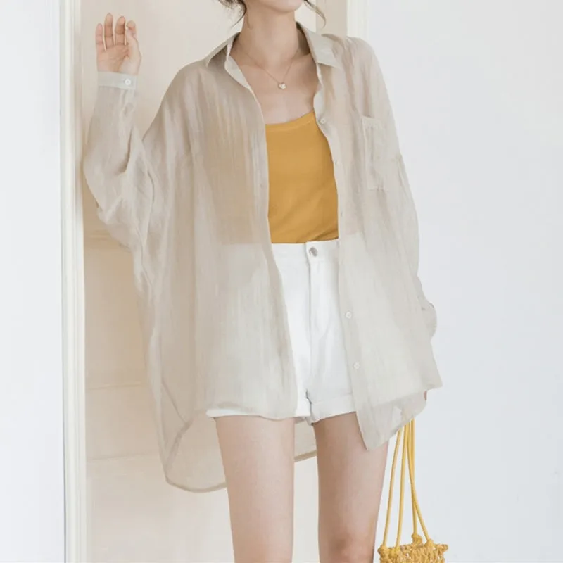 Breathable Sun Protection Shirt Women Thin Chiffon Blouse