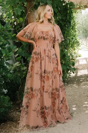 Cassandra Tulle Maxi Dress | Copper Floral