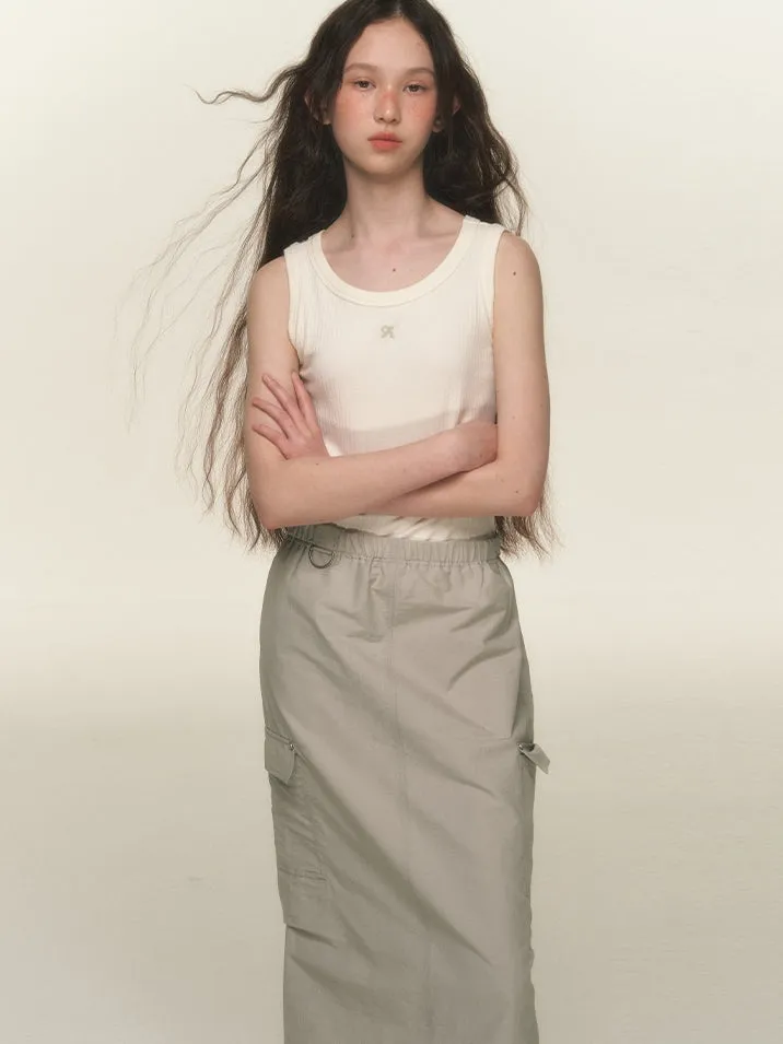 Casual Side-Pocket Natural Long-Skirt
