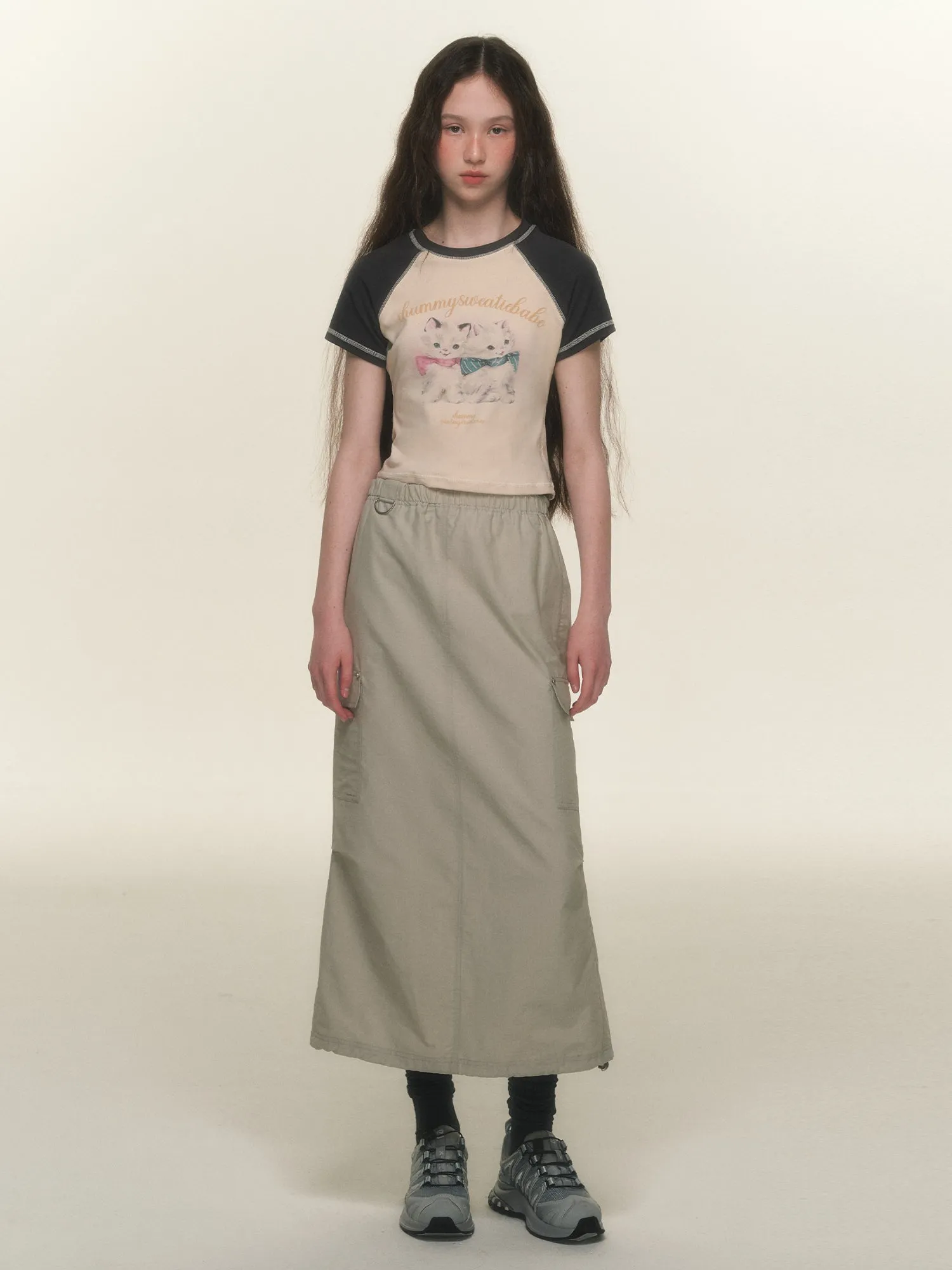 Casual Side-Pocket Natural Long-Skirt