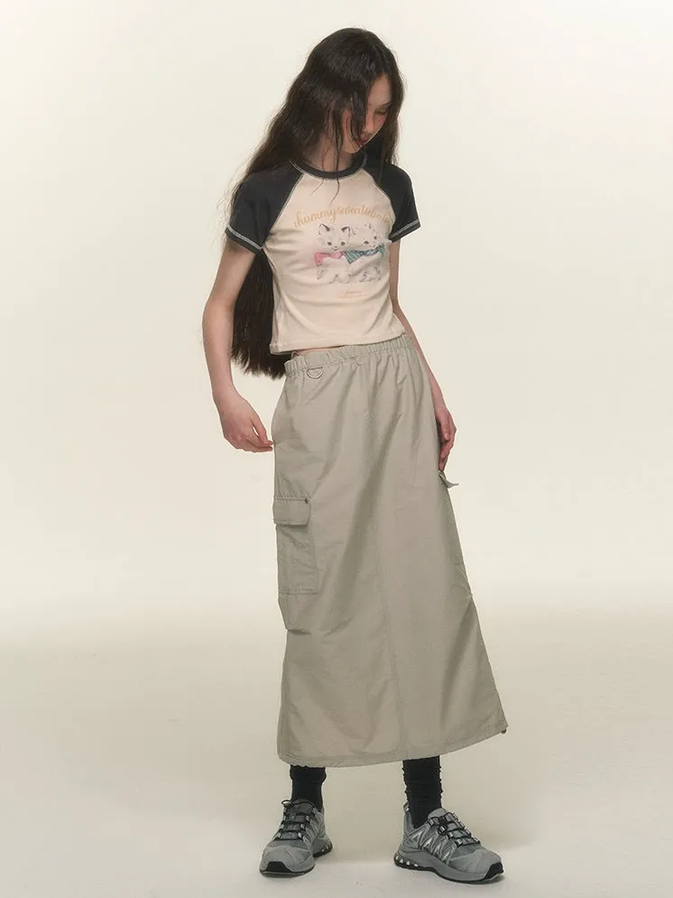Casual Side-Pocket Natural Long-Skirt