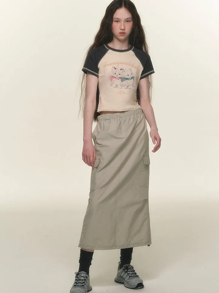 Casual Side-Pocket Natural Long-Skirt