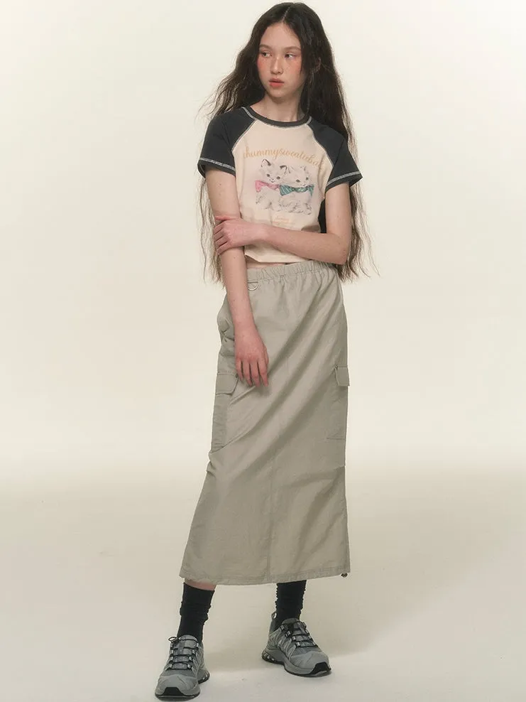 Casual Side-Pocket Natural Long-Skirt