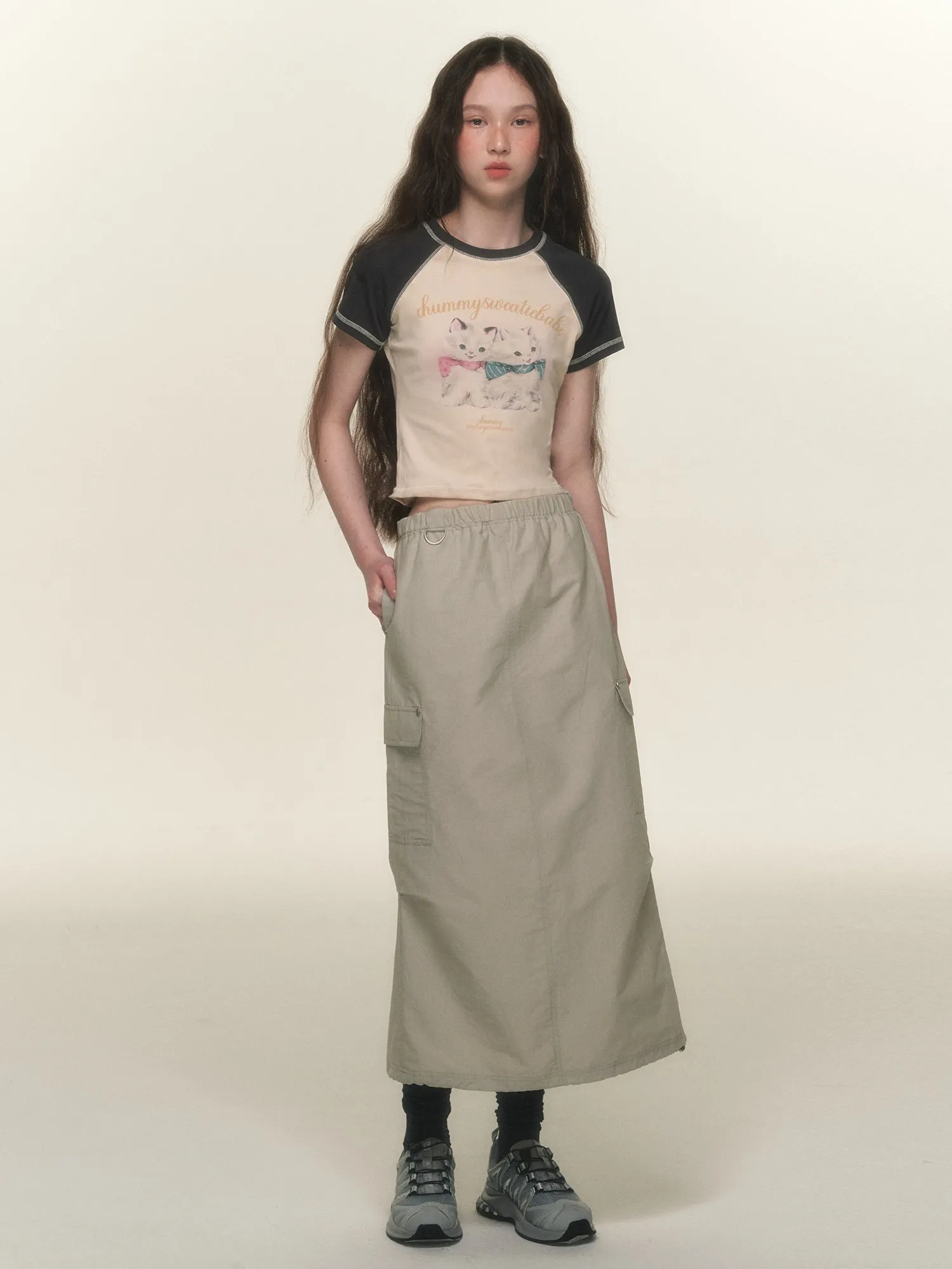 Casual Side-Pocket Natural Long-Skirt