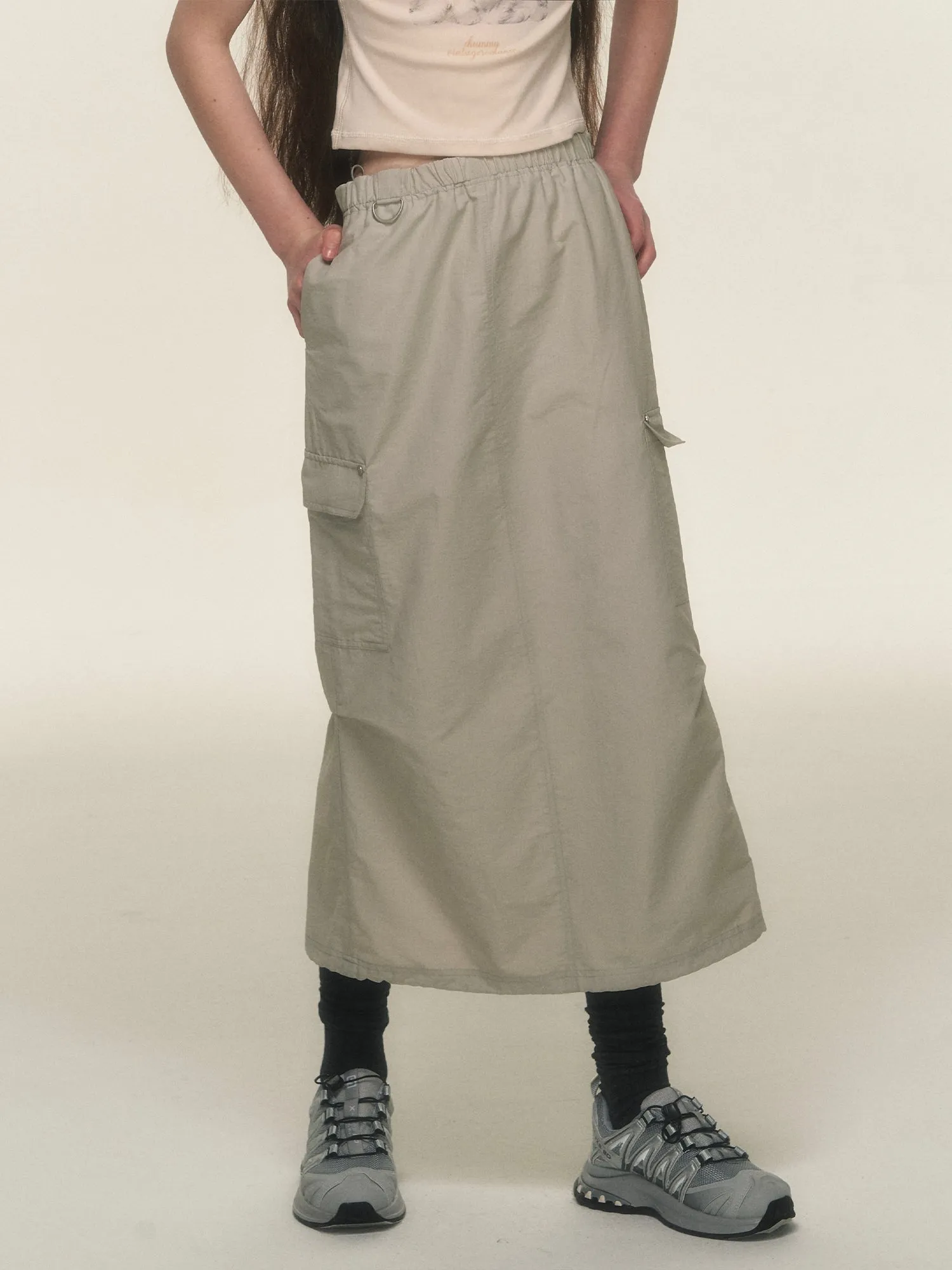 Casual Side-Pocket Natural Long-Skirt