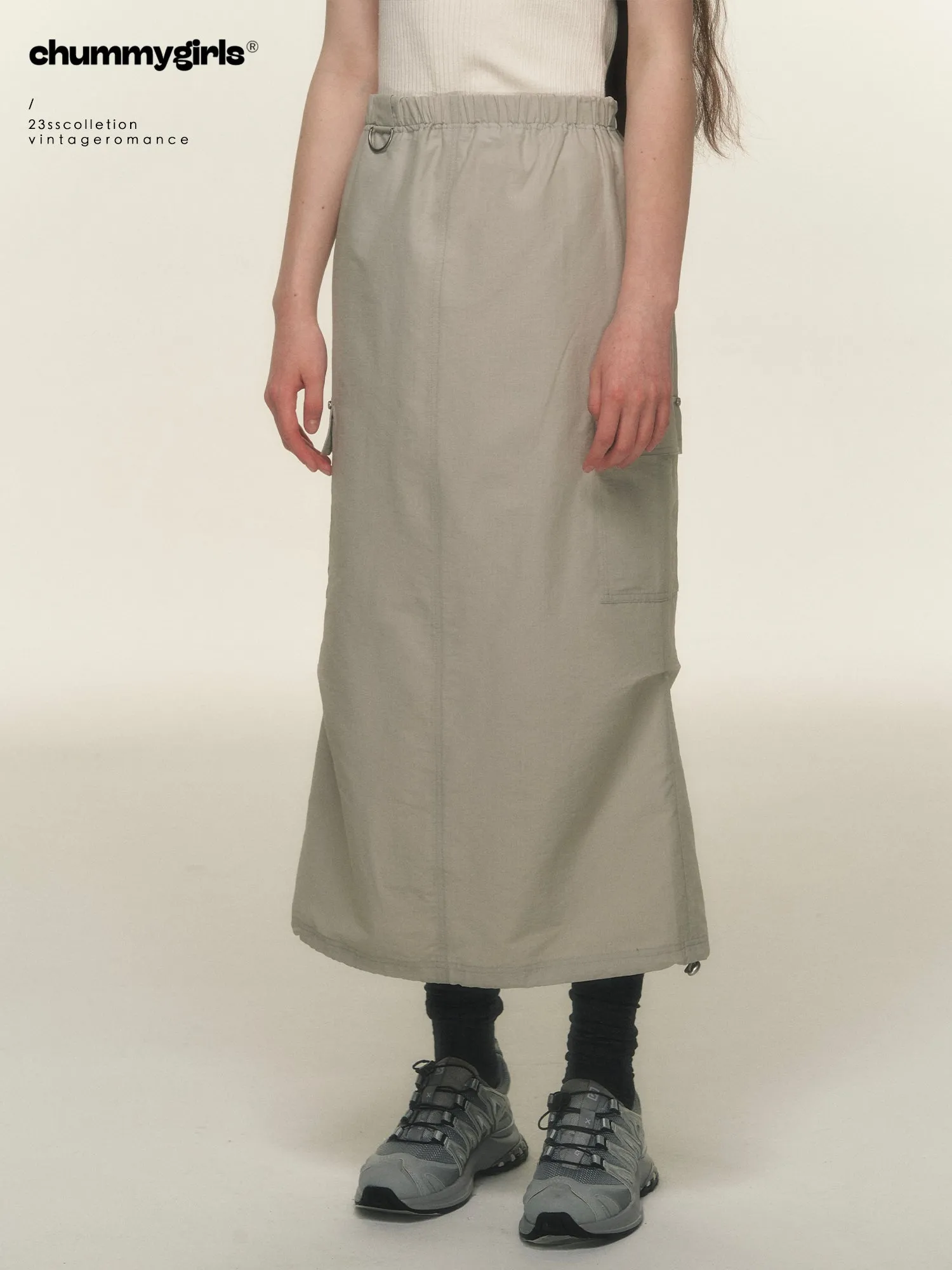 Casual Side-Pocket Natural Long-Skirt