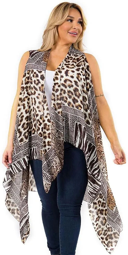 CCFW Women's Plus Size Patterned Asymmetrical Sleeveless Open Front Drape Cardigan Scarf Vest