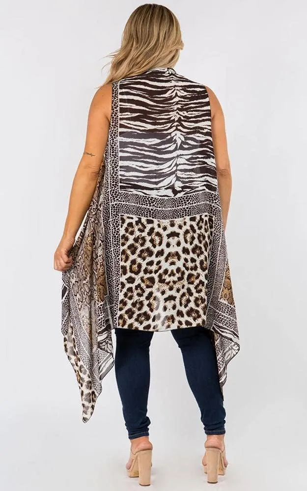 CCFW Women's Plus Size Patterned Asymmetrical Sleeveless Open Front Drape Cardigan Scarf Vest