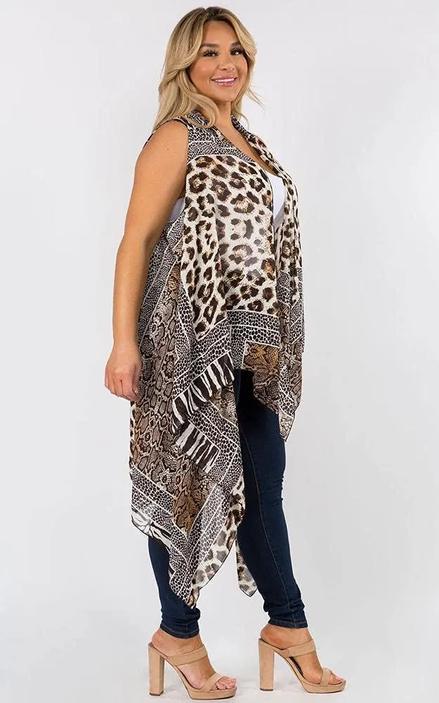CCFW Women's Plus Size Patterned Asymmetrical Sleeveless Open Front Drape Cardigan Scarf Vest
