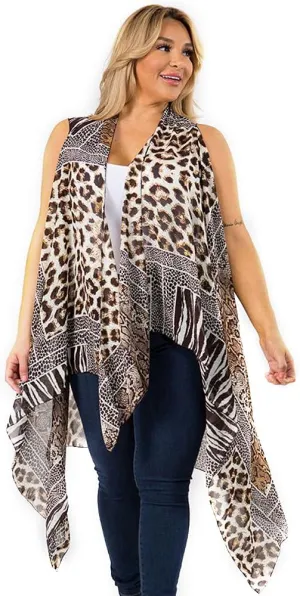 CCFW Women's Plus Size Patterned Asymmetrical Sleeveless Open Front Drape Cardigan Scarf Vest