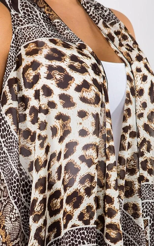 CCFW Women's Plus Size Patterned Asymmetrical Sleeveless Open Front Drape Cardigan Scarf Vest