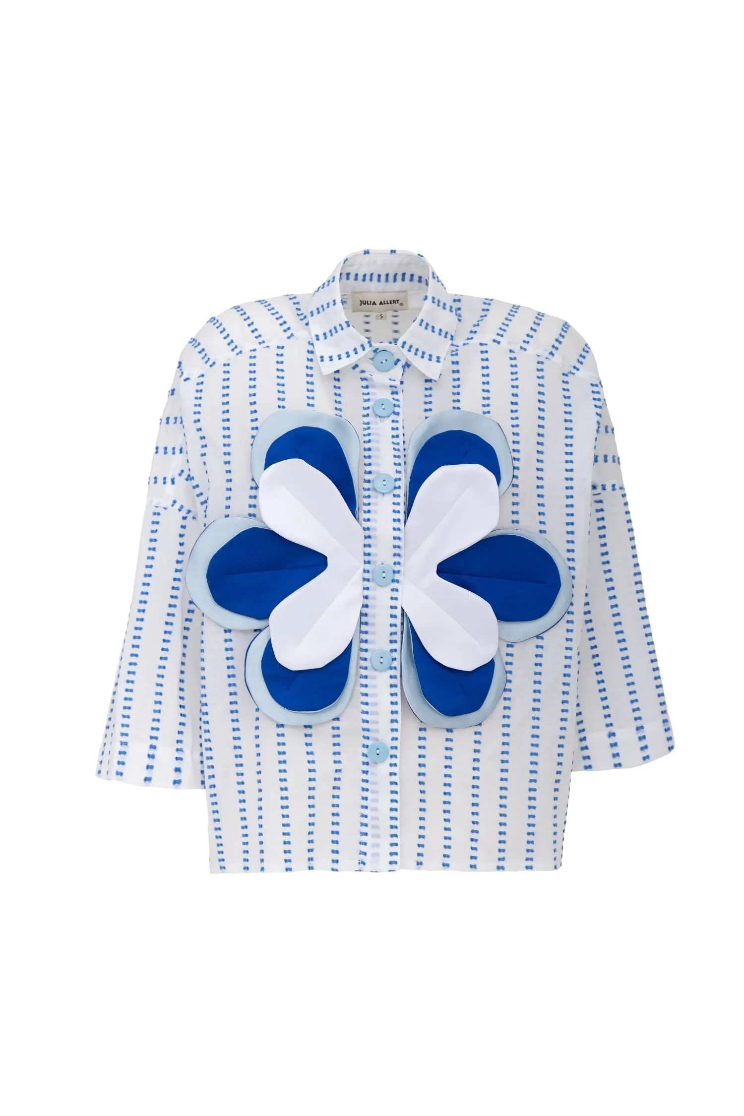 Designer Relaxed Floral Applique Blouse Striped