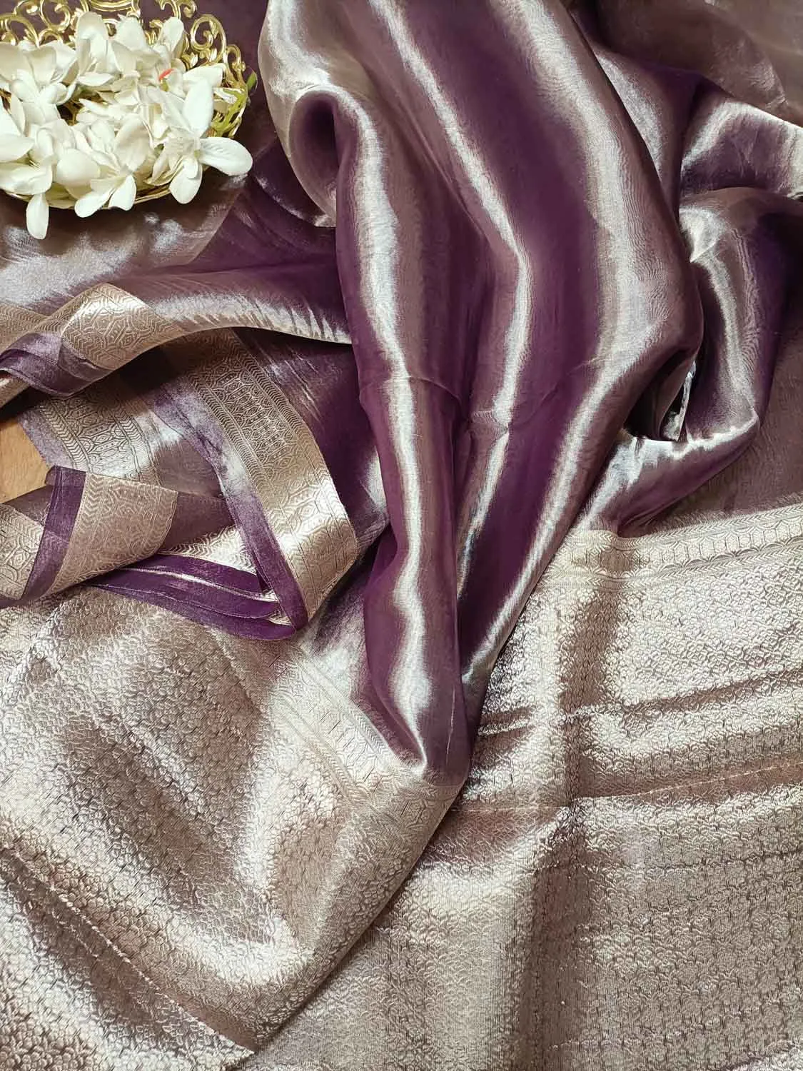 Elegant Purple Banarasi Organza Tissue Saree