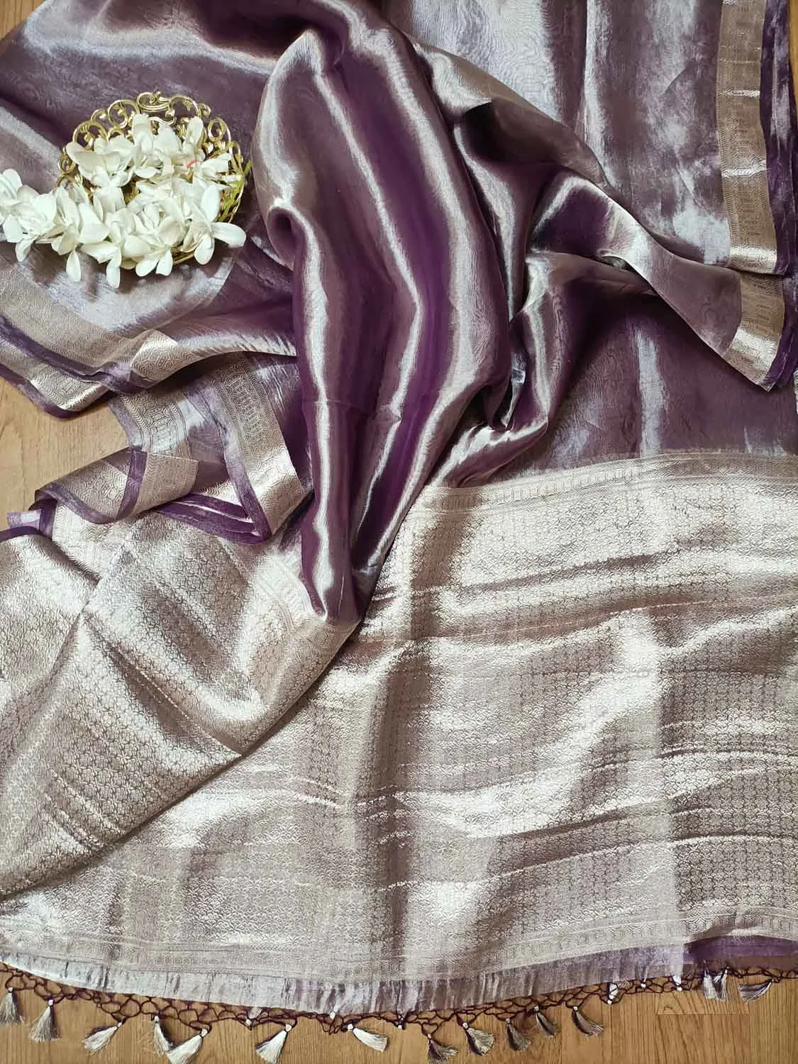 Elegant Purple Banarasi Organza Tissue Saree