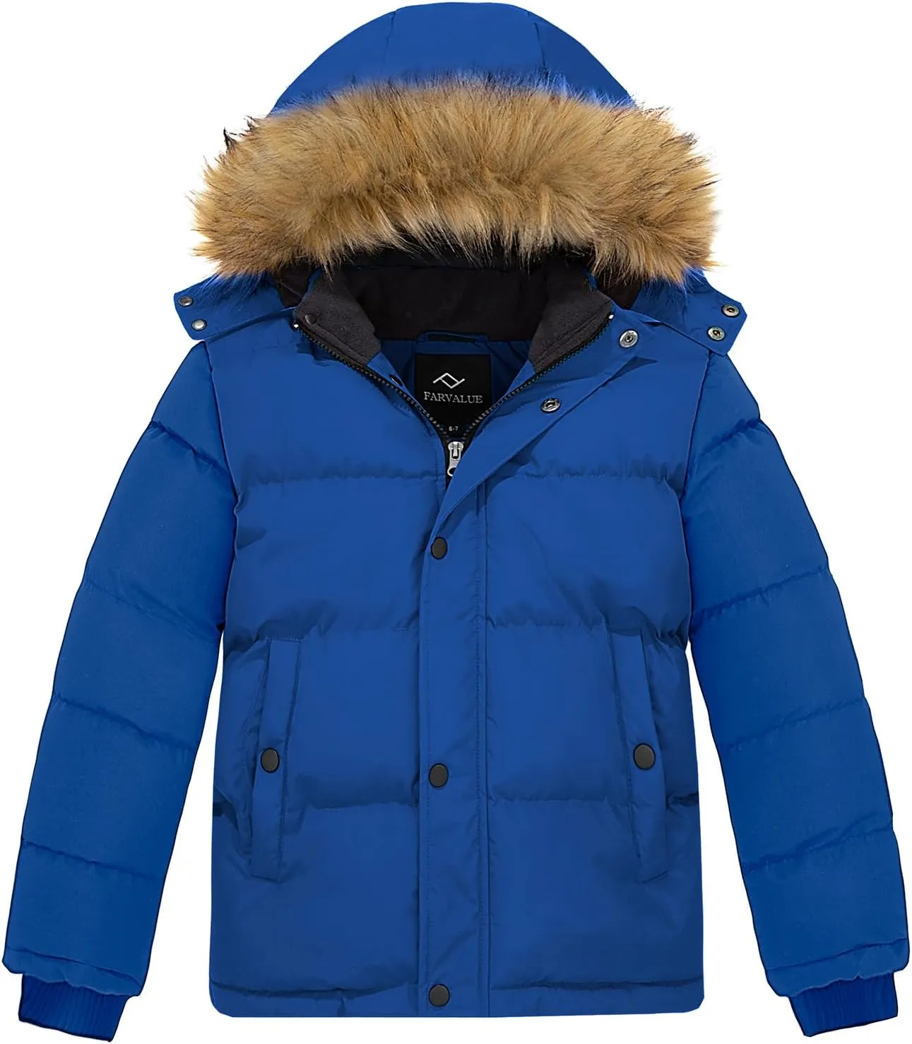FARVALUE Boys Water Resistant Winter Coat Warm Quilted Puffer Jacket Hooded Parka Thicken Down Jacket for Boys