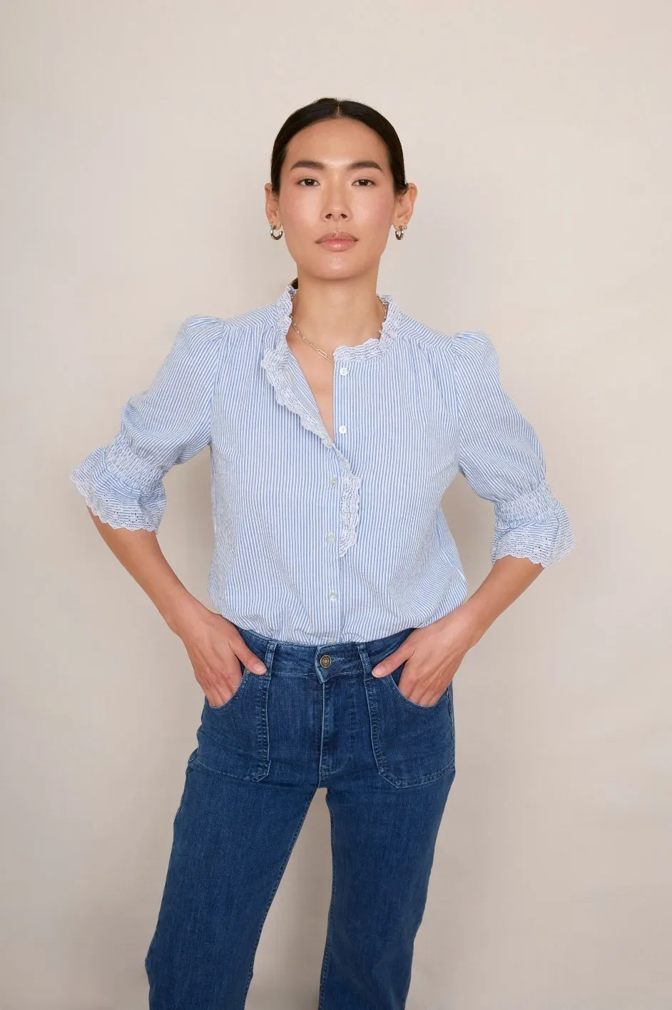 Frankie Blouse - Blue/Ivory Stripe