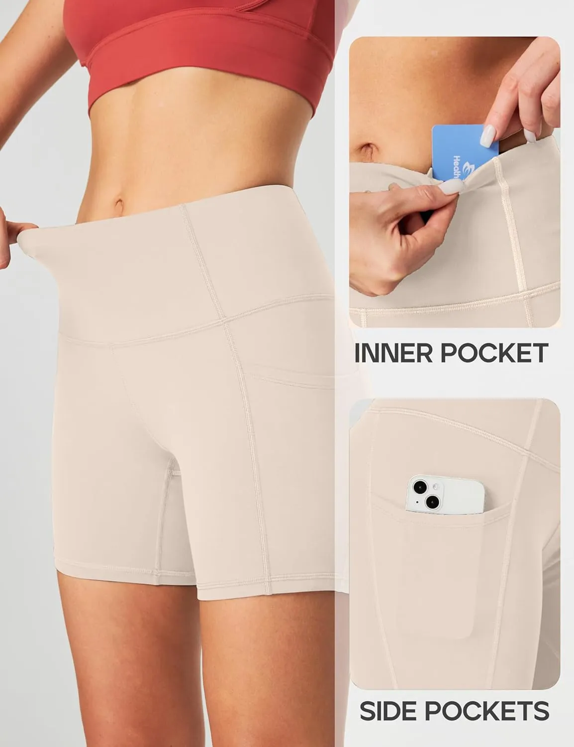 Heathyoga Biker Shorts Women Tummy Control 5" Workout Shorts Women with Pockets High Waisted Spandex Shorts for Gym Yoga