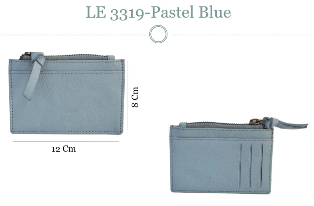 Hide & Chic Full Grain Leather Coin Purse in Pastel Blue, Pink, Tanned or Bronze. Style: LE3319