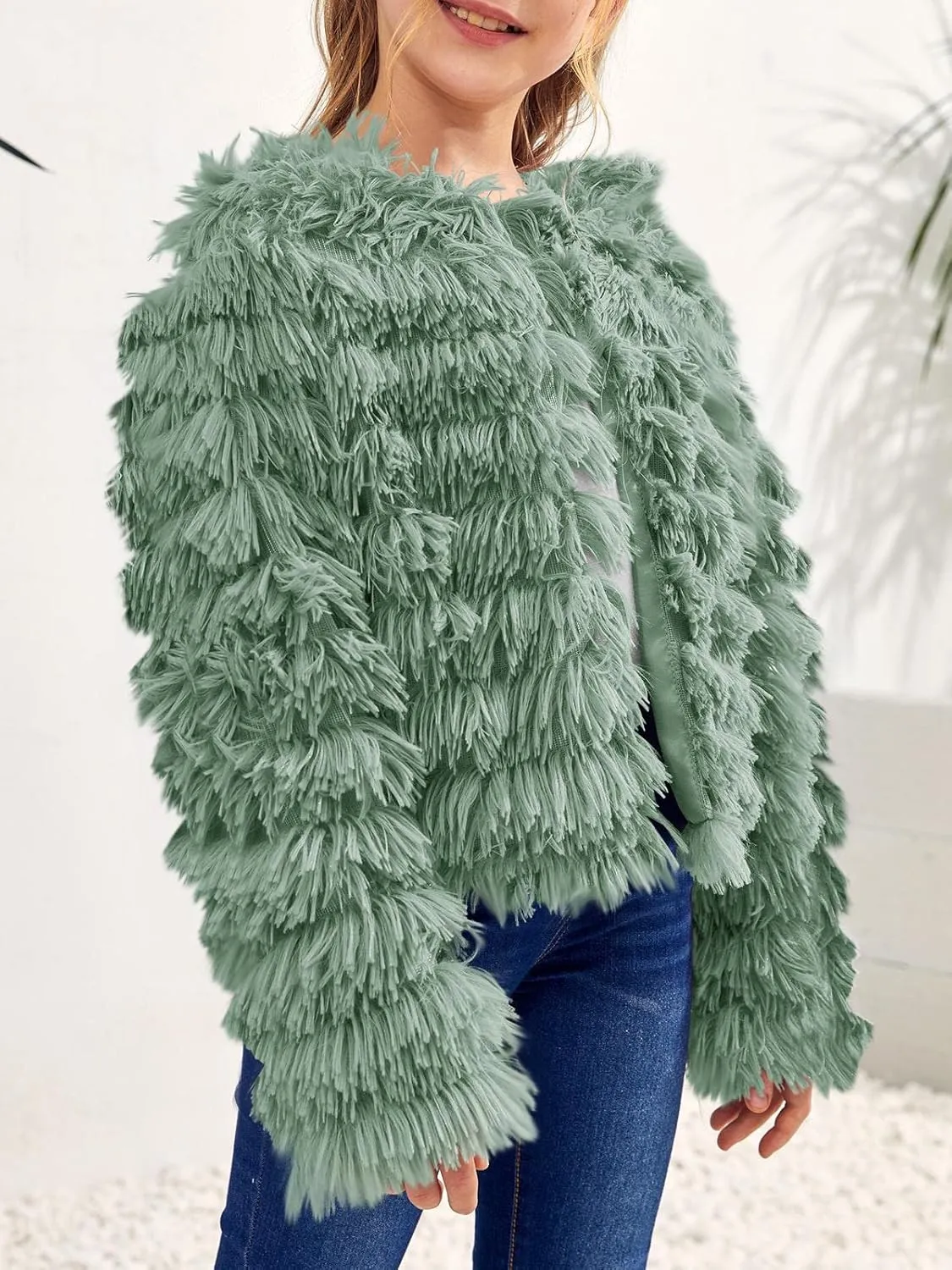 Inorin Girls Open Front Cardigan Faux Fur Coat Warm Fuzzy Trendy Winter Vintage Parka Shaggy Party Outerwear Jackets Tops