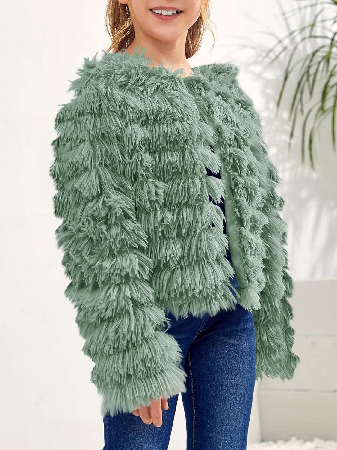 Inorin Girls Open Front Cardigan Faux Fur Coat Warm Fuzzy Trendy Winter Vintage Parka Shaggy Party Outerwear Jackets Tops