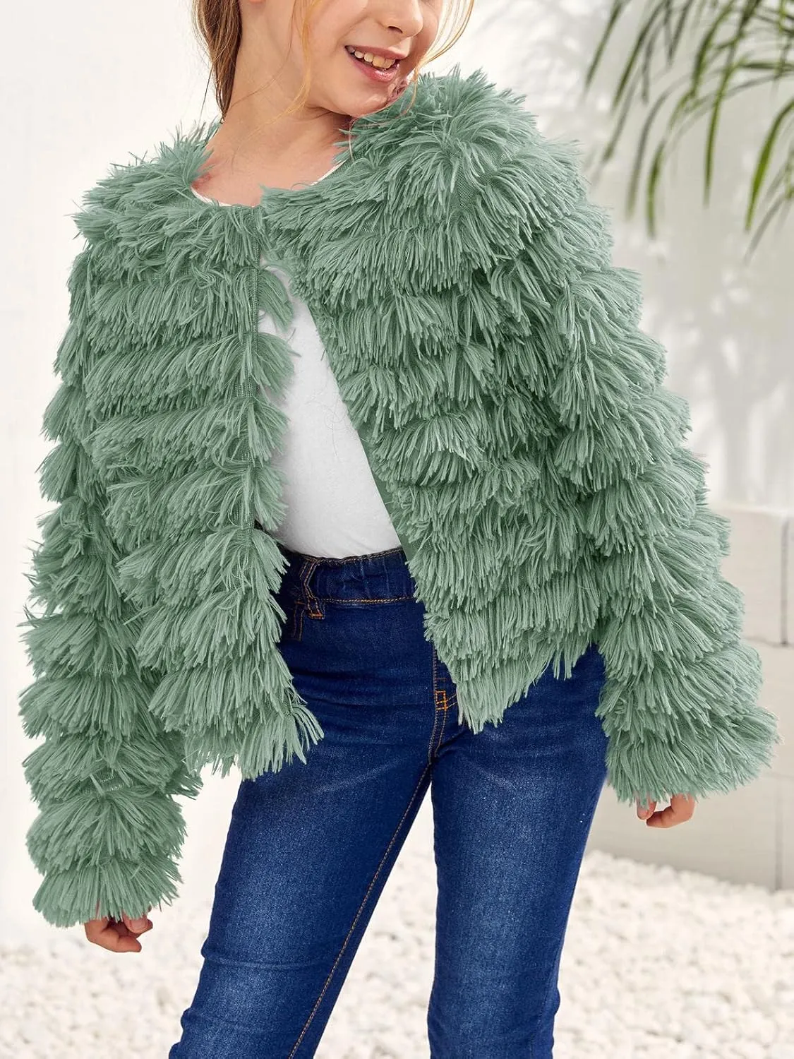 Inorin Girls Open Front Cardigan Faux Fur Coat Warm Fuzzy Trendy Winter Vintage Parka Shaggy Party Outerwear Jackets Tops