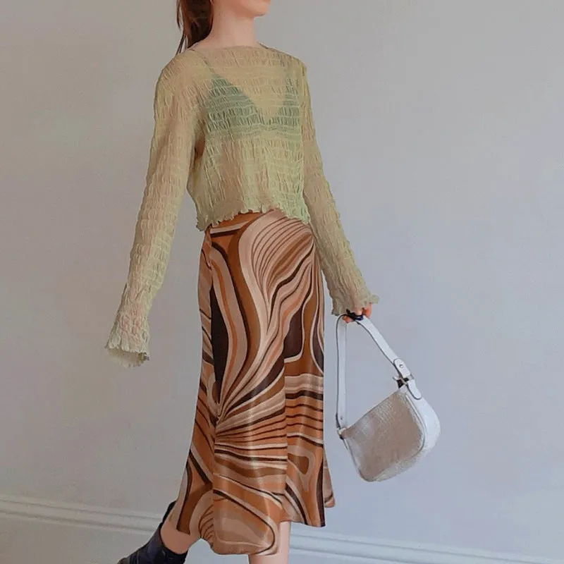 Irregular Stripes Printed Satin Skirt