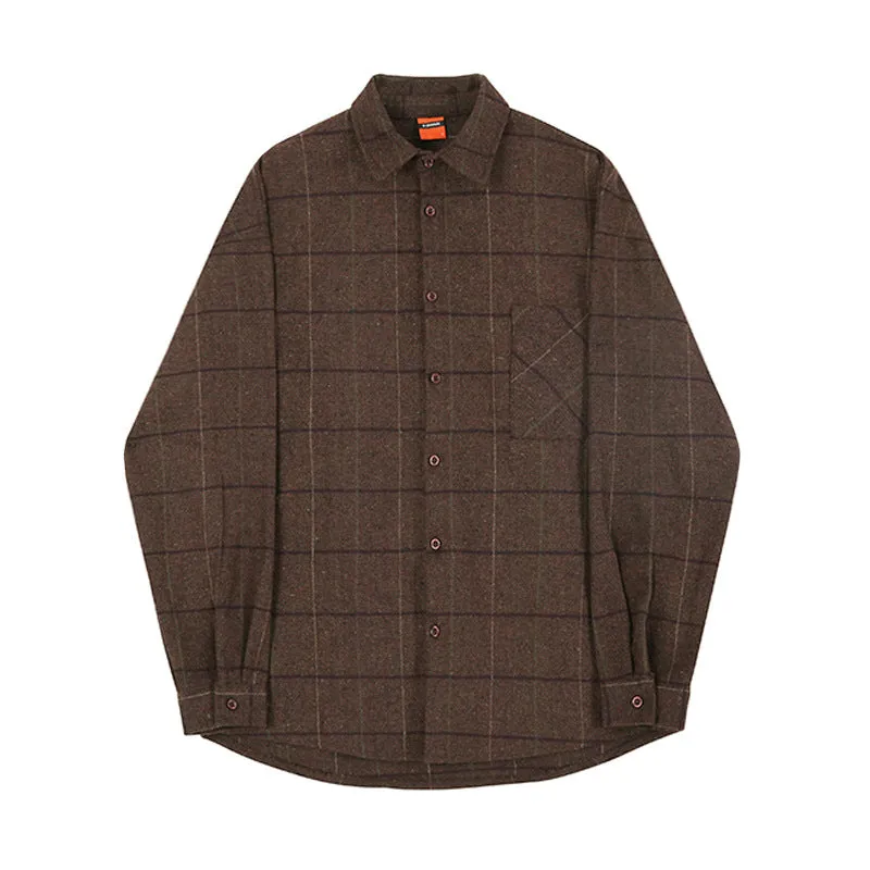 Jinquedai fall fits men Winter Thickened Woolen Plaid Shirt Men's Casual Loose Korean Woolen Long Sleeve Shirt Warm Coat