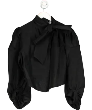 Karen Millen Black Linen Blend Tie Neck Blouse UK 10