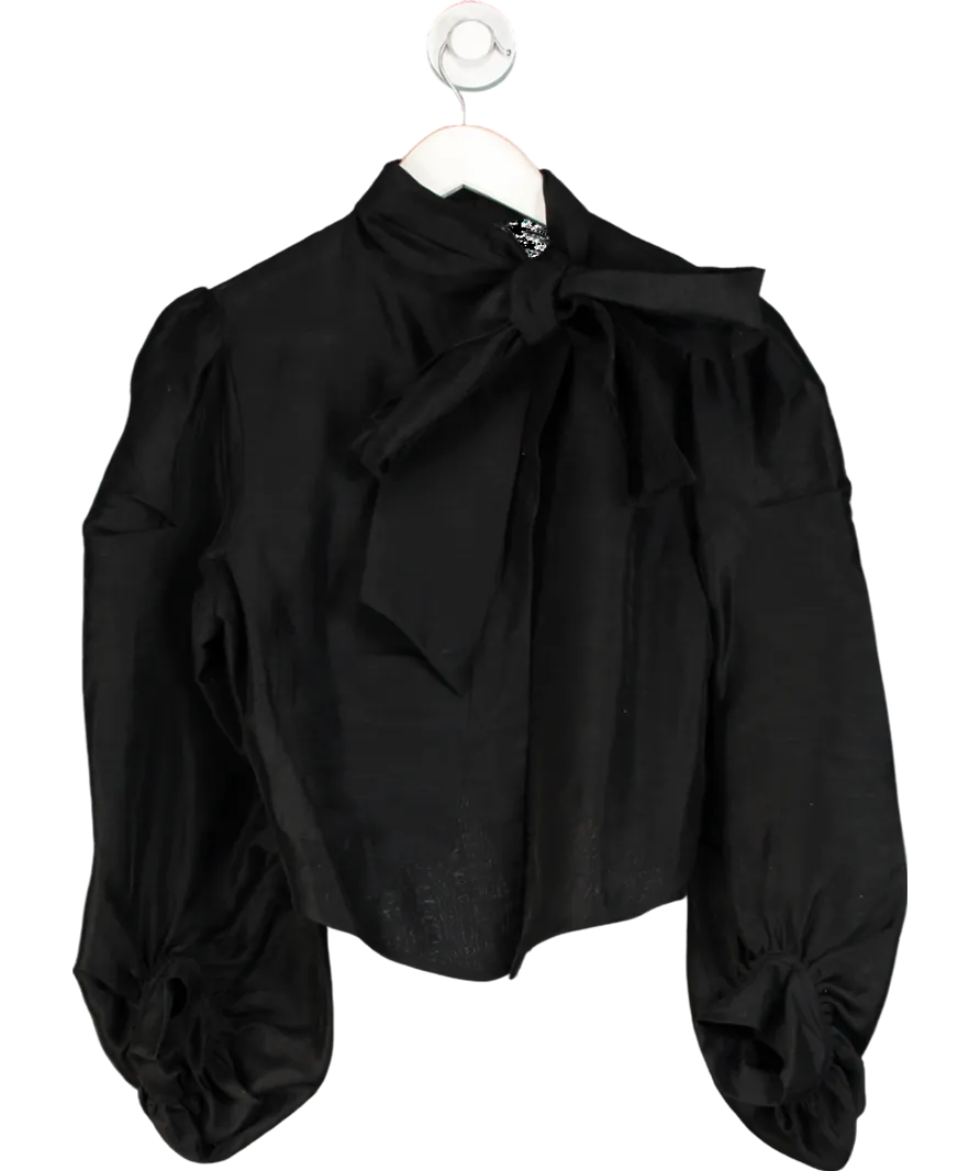 Karen Millen Black Linen Blend Tie Neck Blouse UK 10