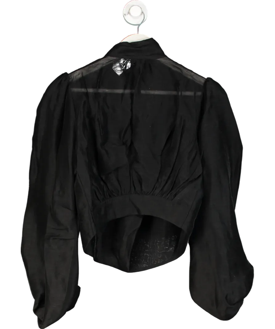 Karen Millen Black Linen Blend Tie Neck Blouse UK 10