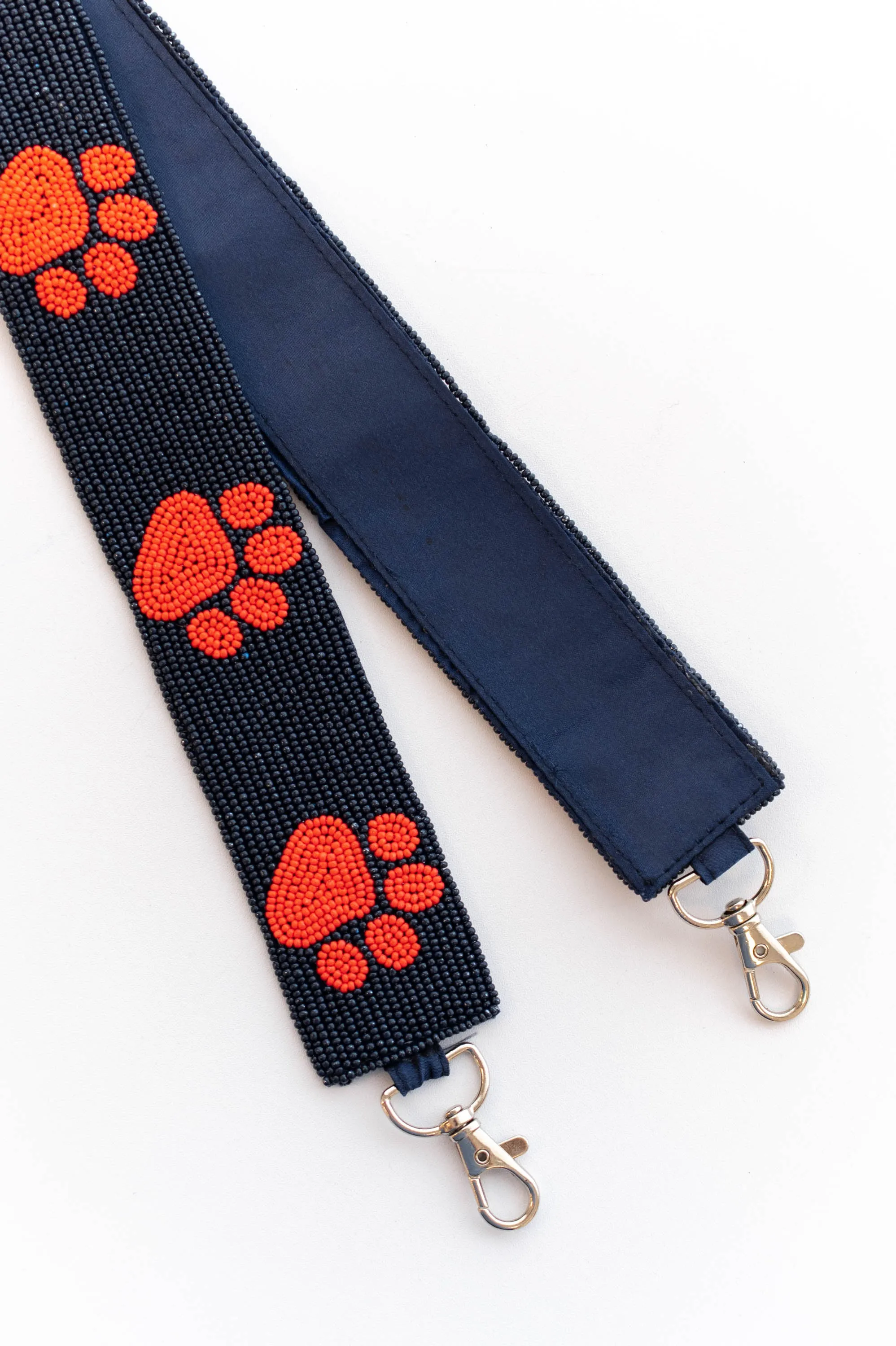 Keep Your Paws On The Ball Beaded Purse Strap, Navy Orange