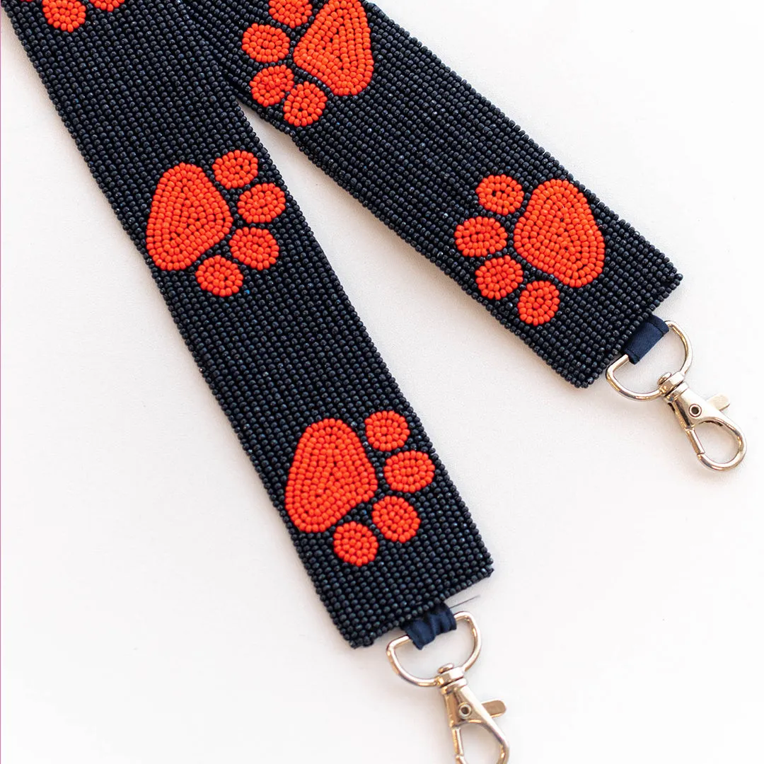 Keep Your Paws On The Ball Beaded Purse Strap, Navy Orange