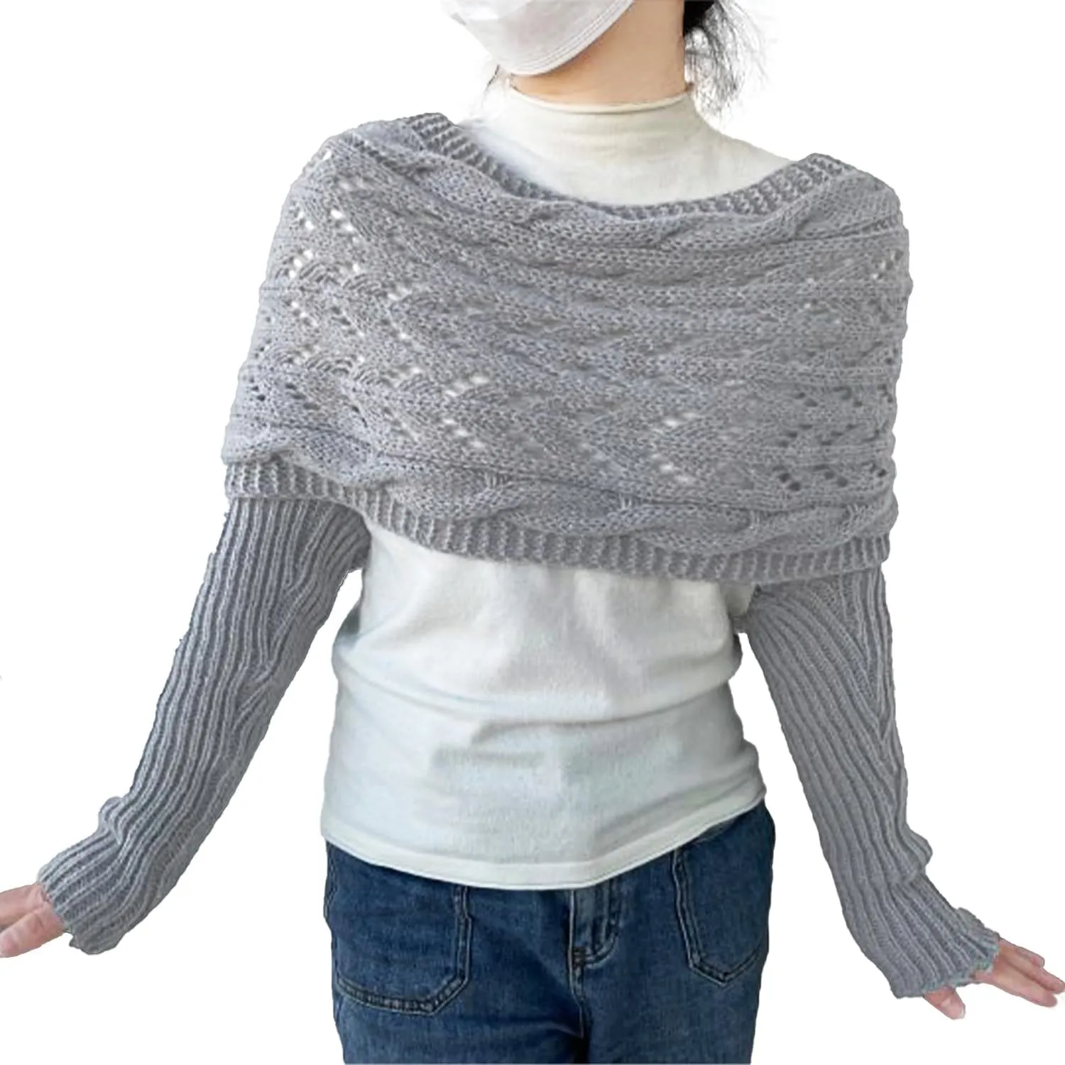 Knitted Cable Wrap,Shrugs for Women,Knitted Wrap,Scarf with Sleeves for Women,Sweater Scarf with Sleeves(Black)