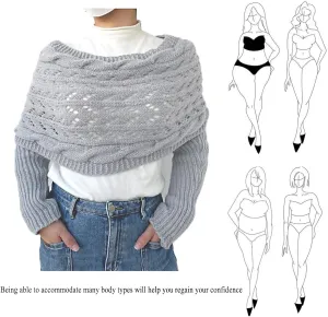 Knitted Cable Wrap,Shrugs for Women,Knitted Wrap,Scarf with Sleeves for Women,Sweater Scarf with Sleeves(Black)