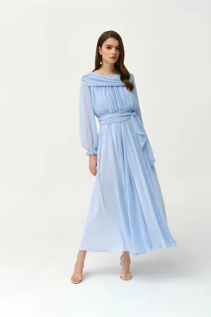 Light Blue Chiffon Long Fancy Pleated Kaftan - NW-NO.4