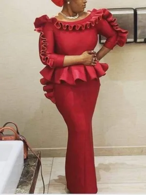 Long Dresses Ruffles Peplum