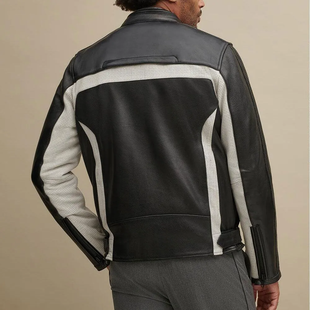 Men's Genuine Leather Color Blocked Biker Jacket