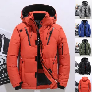 Outdoor Windproof Hooded Jacket Leisure Sports Coat With Pockets Warm Mens Clothing