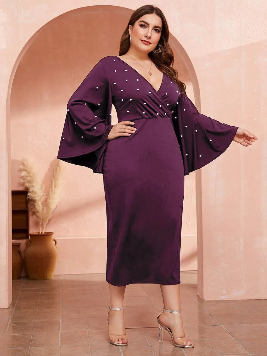 Pearls Flounce Sleeve Dress