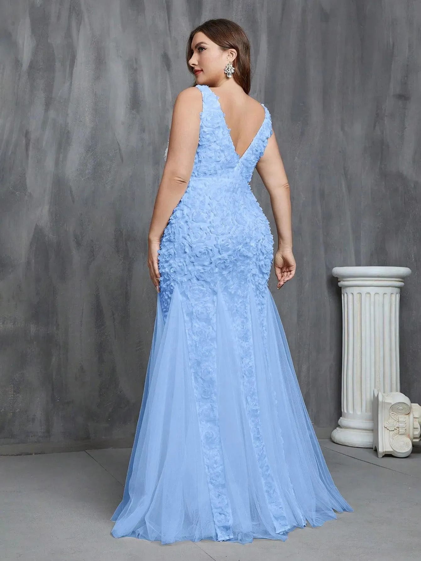 Plus Plunging Neck Mermaid Hem Wedding Dress